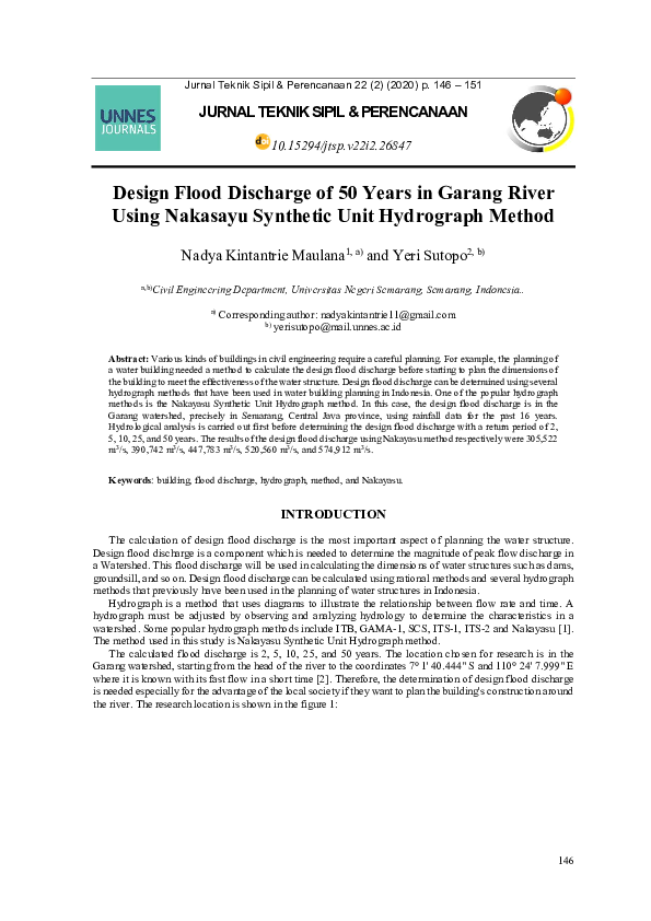 (PDF) Design Flood Discharge of 50 Years in Garang River Using Nakasayu ...