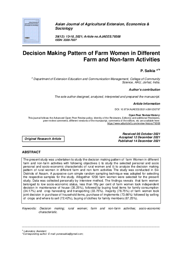 (PDF) Decision Making Pattern of Farm Women in Different Farm and Non ...