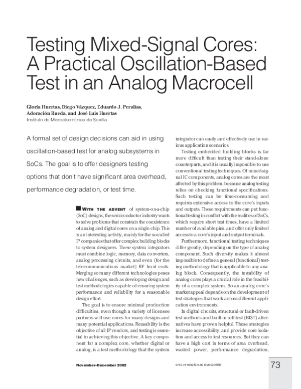 (PDF) Testing mixed-signal cores: a practical oscillation-based test in ...