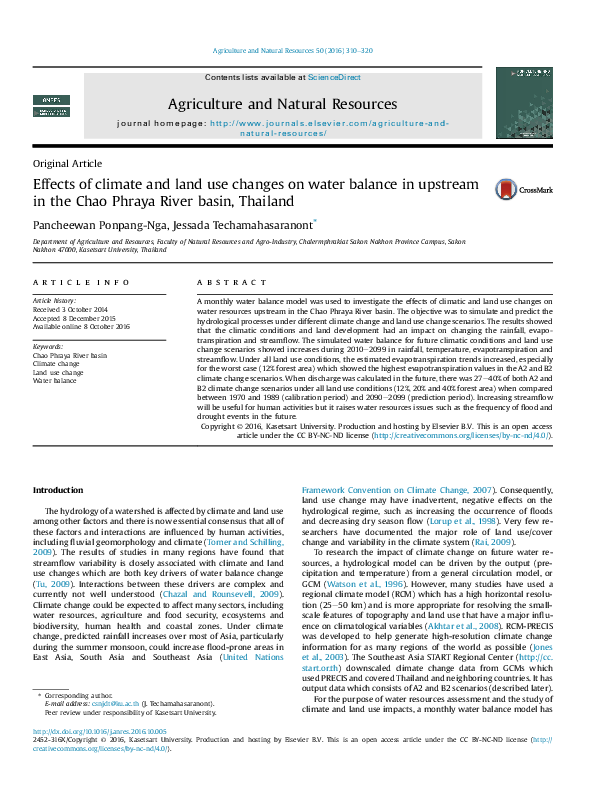 (PDF) Effects of climate and land use changes on water balance in ...