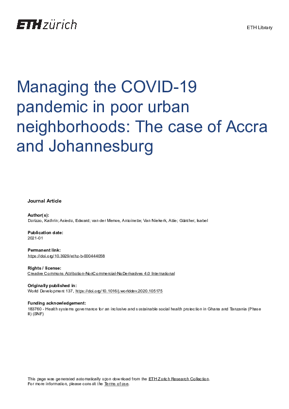 (PDF) Managing the COVID-19 pandemic in poor urban neighborhoods: The ...