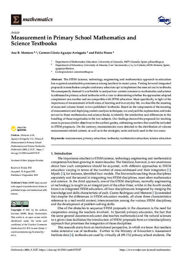 (PDF) Measurement in Primary School Mathematics and Science Textbooks