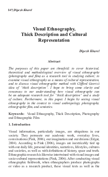 (PDF) Visual Ethnography, Thick Description and Cultural Representation