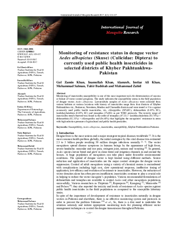 (PDF) Monitoring of resistance status in dengue vector Aedes albopictus