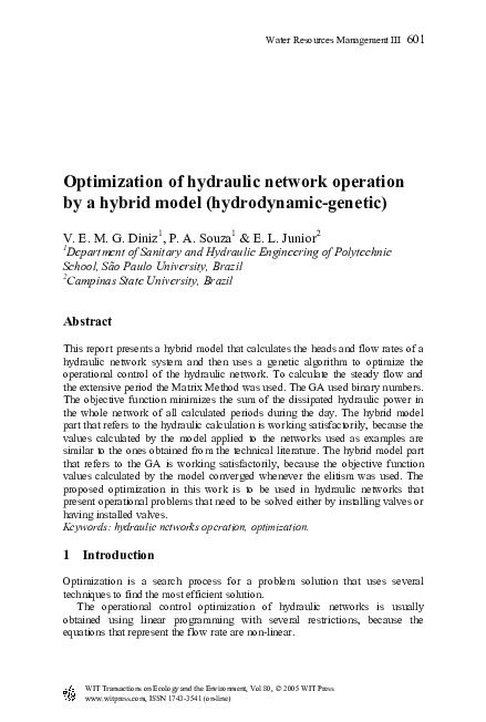 (PDF) Optimization of Hydraulic Network Operation by a Hybrid Model ...