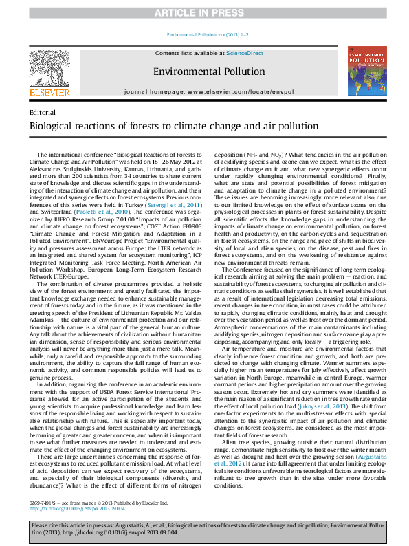(PDF) Biological reactions of forests to climate change and air pollution