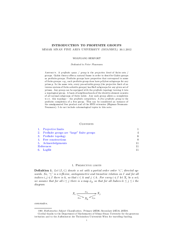(PDF) Introduction to Profinite Groups