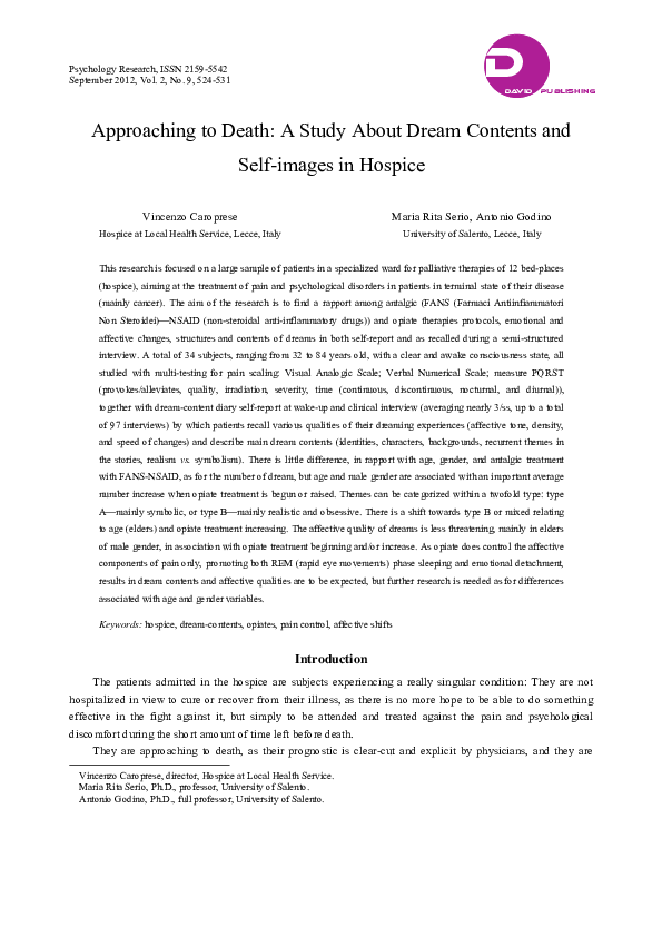 (PDF) Approaching to Death: A Study About Dream Contents and Self ...