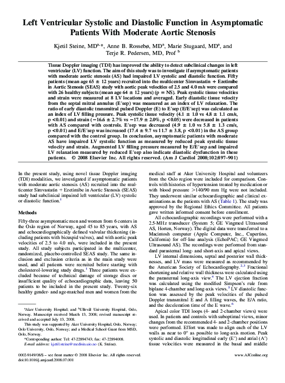 (PDF) Left Ventricular Systolic and Diastolic Function in Asymptomatic ...