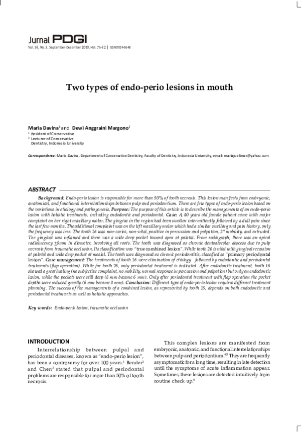 (PDF) Two types of endoperio lesions in mouth maria davina