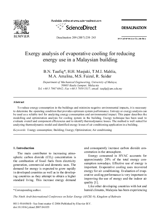 (PDF) Exergy analysis of evaporative cooling for reducing energy use in ...