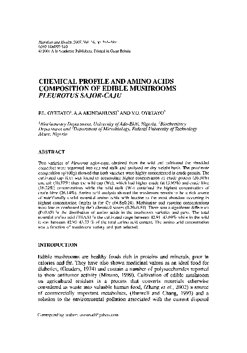 (PDF) Chemical Profile and Amino Acids Composition of Edible Mushrooms