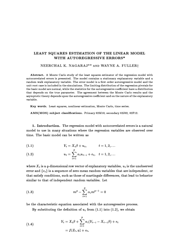 (PDF) Least squares estimation of the linear model with autoregressive ...