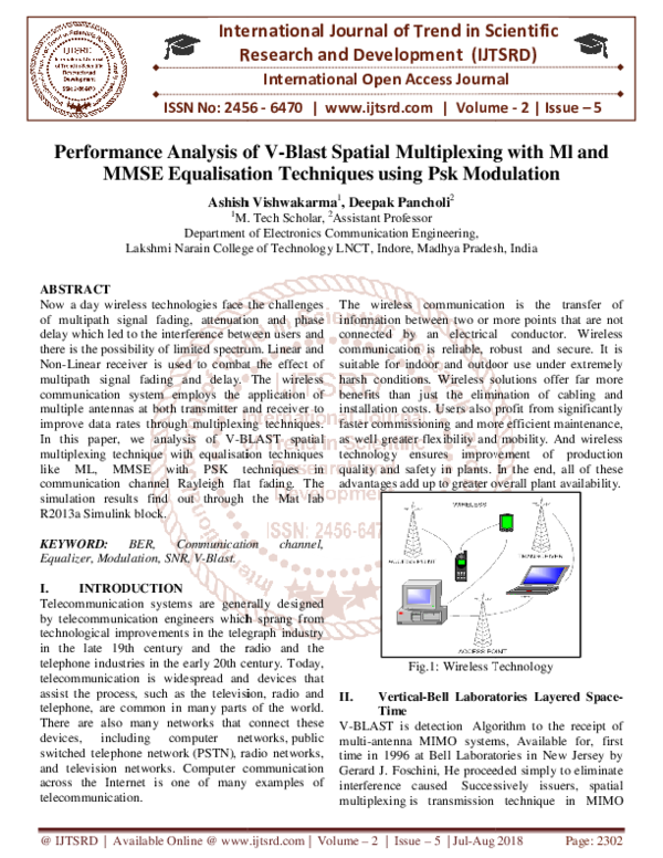 (PDF) Performance Analysis of V-Blast Spatial Multiplexing with Ml and ...