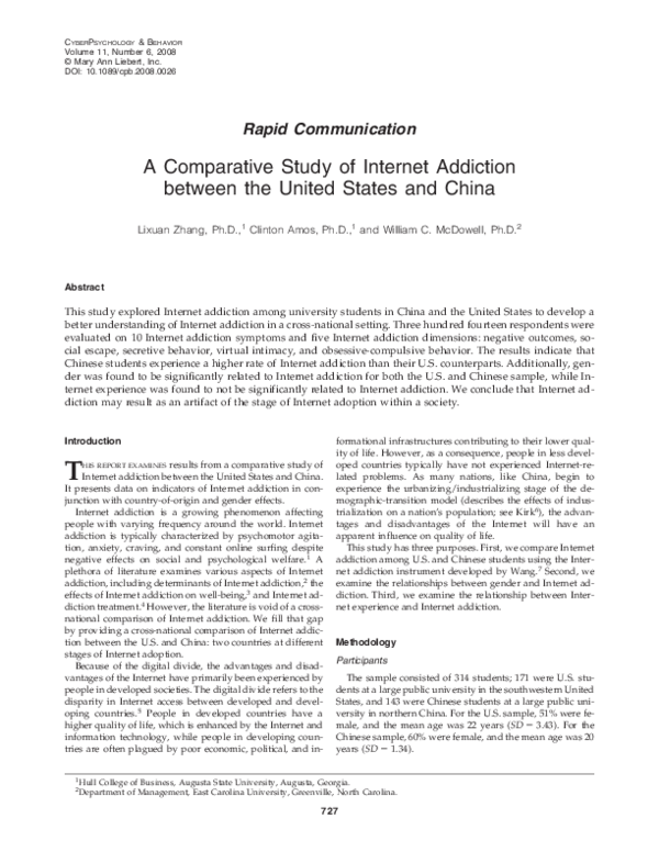 (PDF) A Comparative Study of Internet Addiction between the United ...