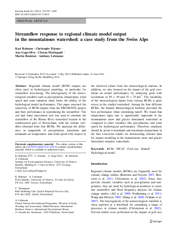 (PDF) Streamflow response to regional climate model output in the ...