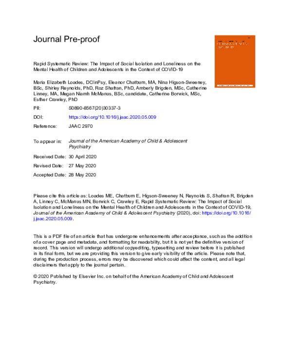 (PDF) Rapid Systematic Review: The Impact of Social Isolation and ...