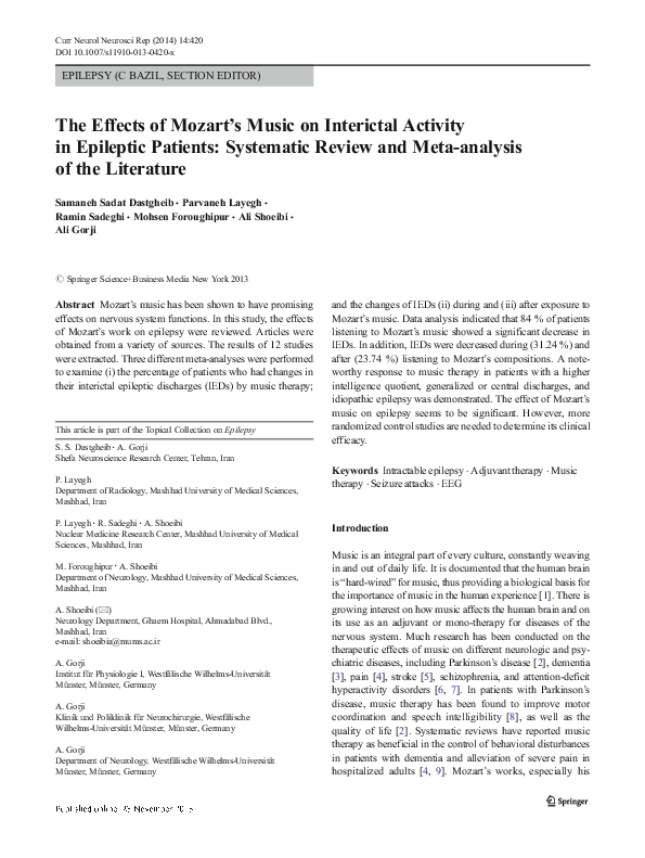 (PDF) The Effects of Mozart’s Music on Interictal Activity in Epileptic ...