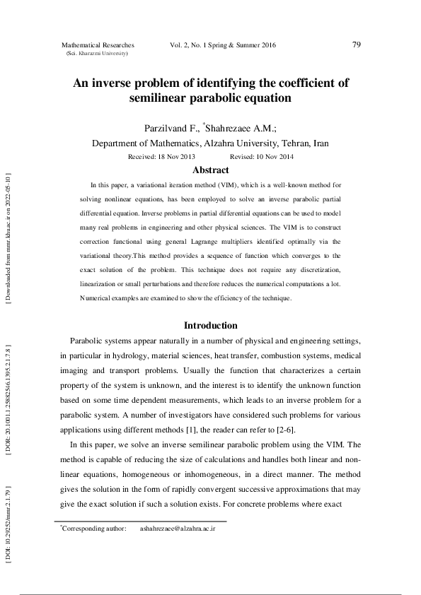 (PDF) An inverse problem of identifying the coefficient of semilinear ...