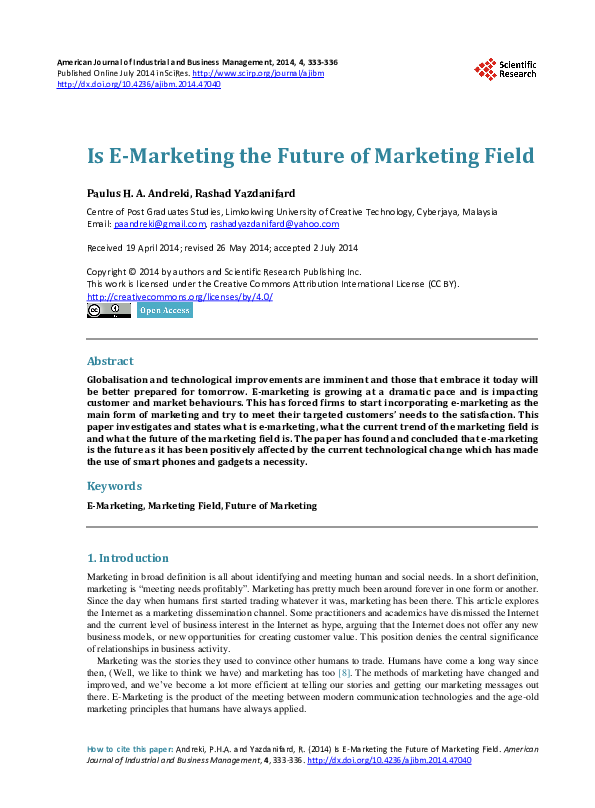(PDF) Is E-Marketing the Future of Marketing Field