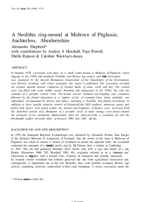 (PDF) A Neolithic RingMound at Midtown of Pitglassie, Auchterless