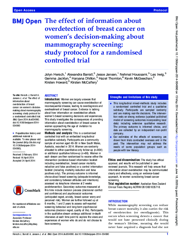 (PDF) The effect of information about overdetection of breast cancer on ...
