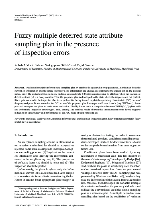  pdf fuzzy multiple deferred state attribute sampling plan in the