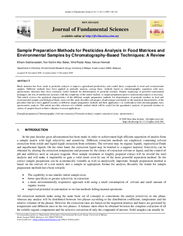 (PDF) Sample Preparation Methods for Pesticides Analysis in Food ...