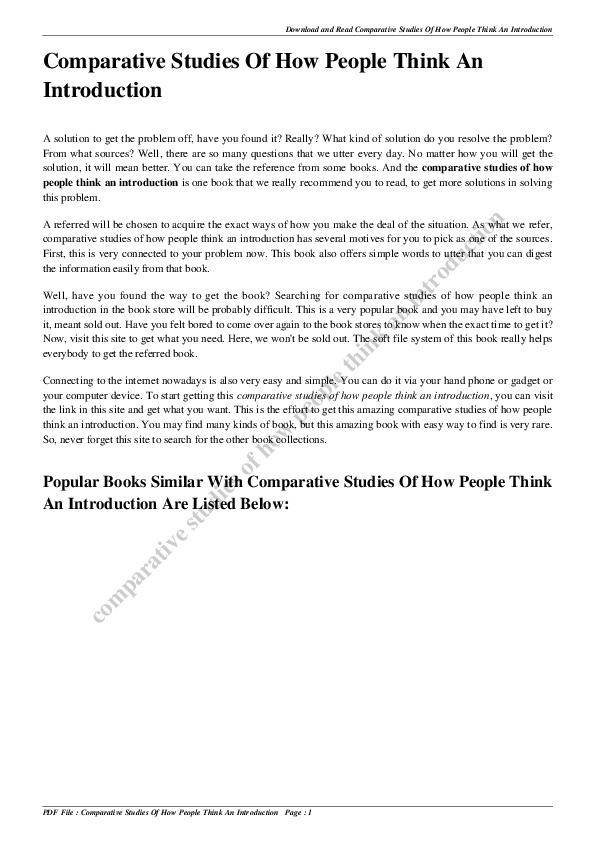 (PDF) Comparative Studies of How People Think: An Introduction