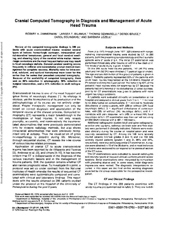 (PDF) Cranial computed tomography in diagnosis and management of acute ...