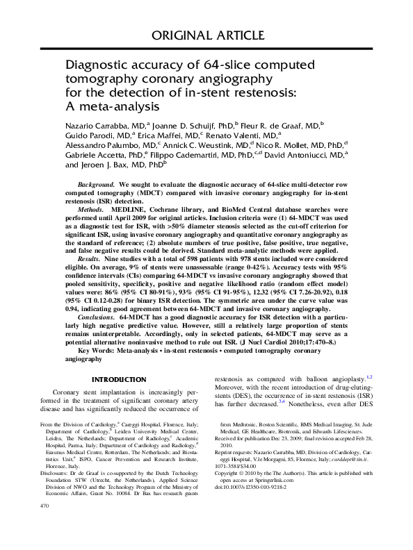 (PDF) The Diagnostic Accuracy of 64-Slice Computed Tomography Coronary ...