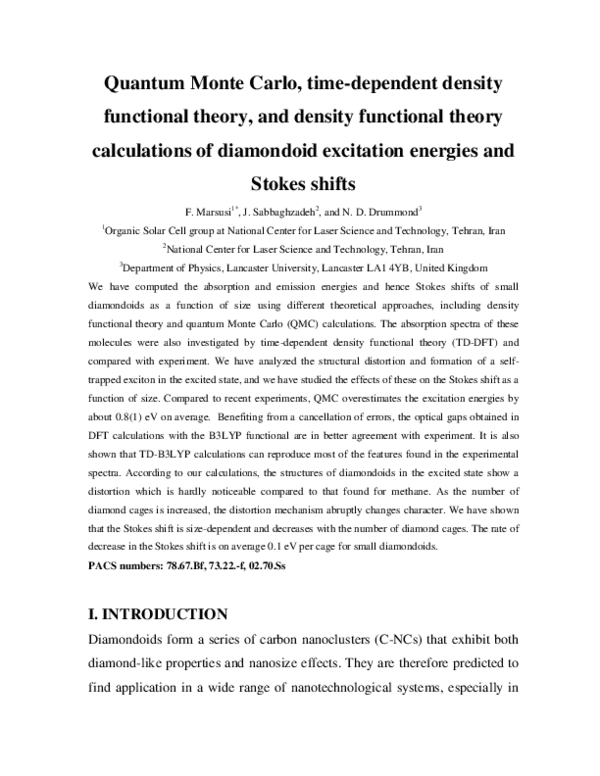 (PDF) Comparison of quantum Monte Carlo with time-dependent and static ...