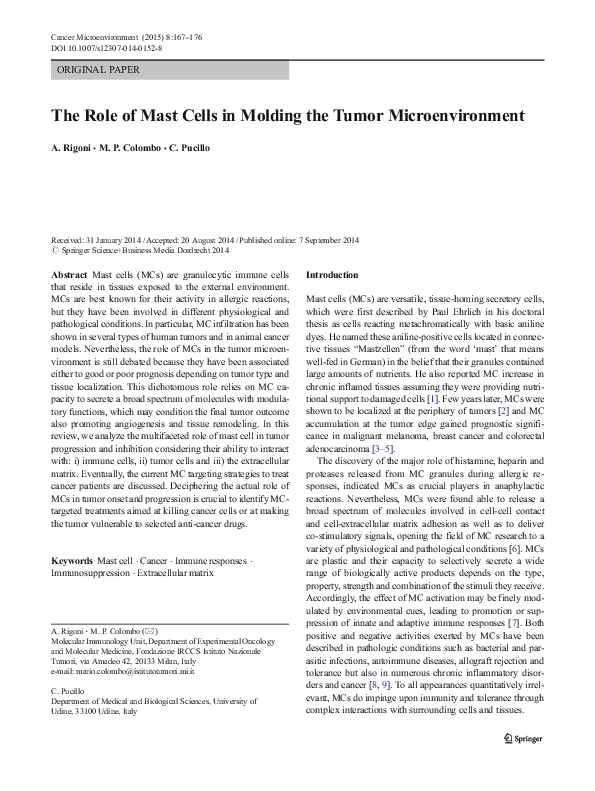 (PDF) The Role of Mast Cells in Molding the Tumor Microenvironment