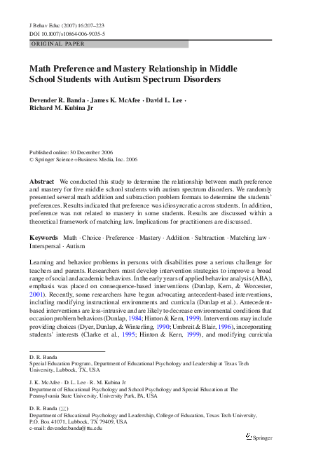(PDF) Math Preference and Mastery Relationship in Middle School ...