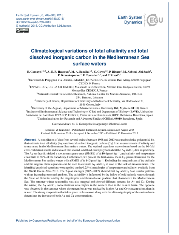 (PDF) Climatological variations of total alkalinity and total inorganic ...