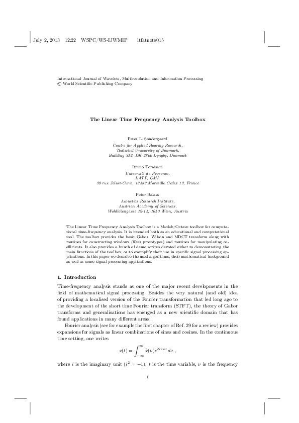 (PDF) The Linear Time Frequency Analysis Toolbox