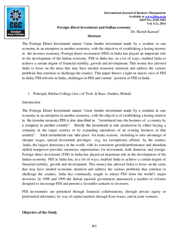 (PDF) Foreign Direct Investment and Indian Economy