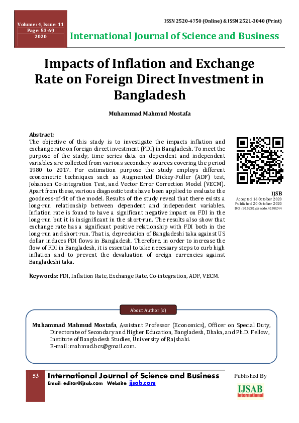 (PDF) Impacts of Inflation and Exchange Rate on Foreign Direct ...