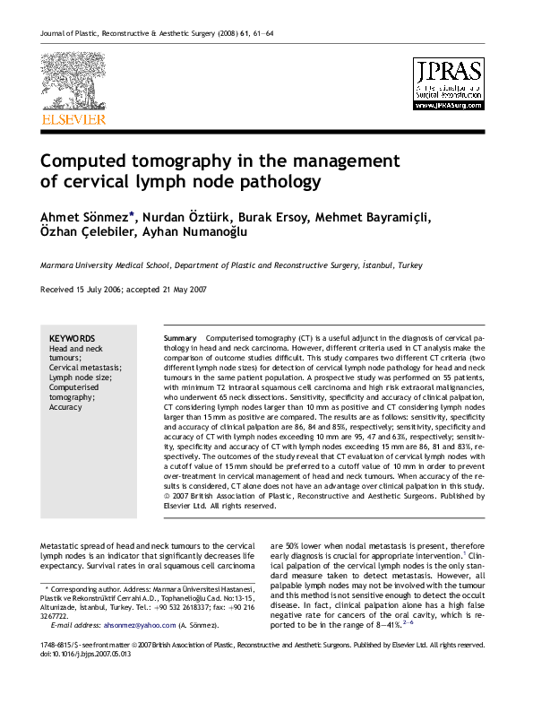 (PDF) Computed tomography in the management of cervical lymph node ...