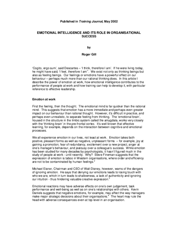(PDF) Emotional Intelligence and Its Role in Organisational Success