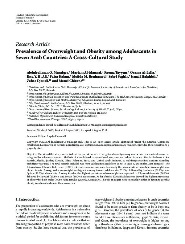 (PDF) Prevalence of overweight and obesity among adolescents in seven ...