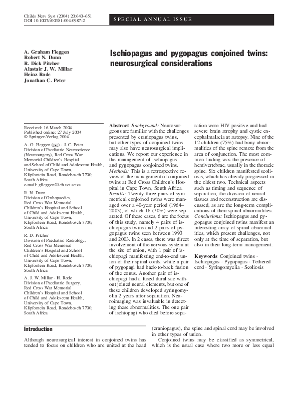 (PDF) Ischiopagus and pygopagus conjoined twins: neurosurgical ...