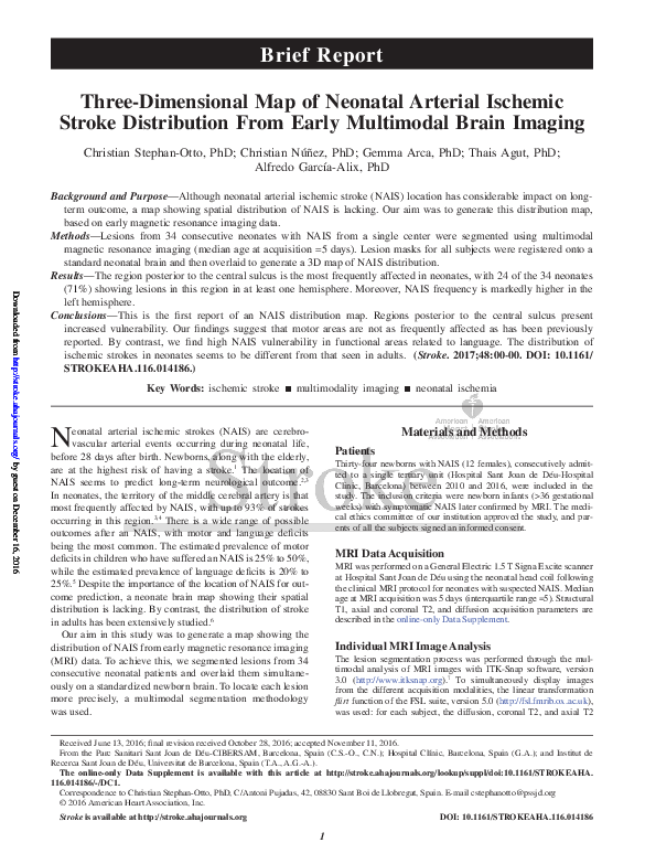 (PDF) Three-Dimensional Map of Neonatal Arterial Ischemic Stroke ...