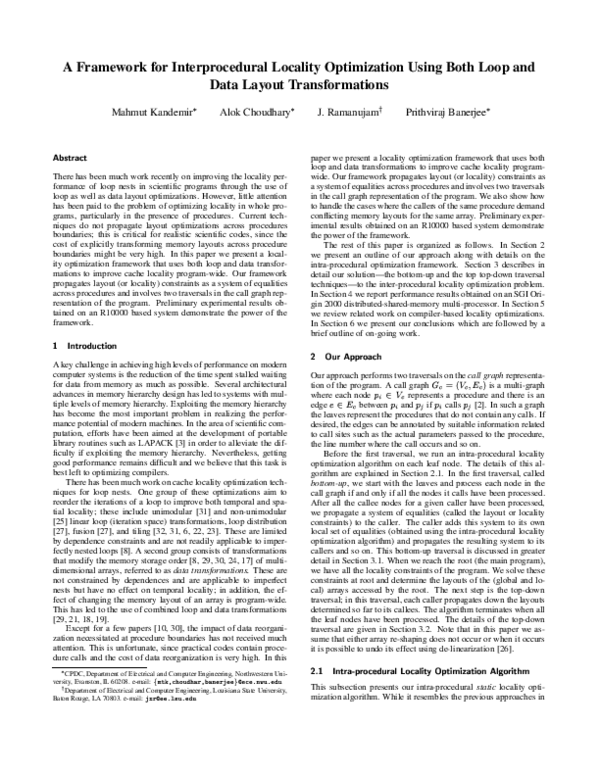 (PDF) A framework for interprocedural locality optimization using both ...