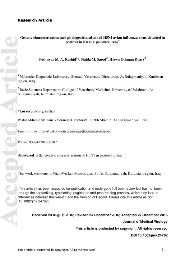 (PDF) Genetic characterization and phylogenic analysis of H5N1 avian ...