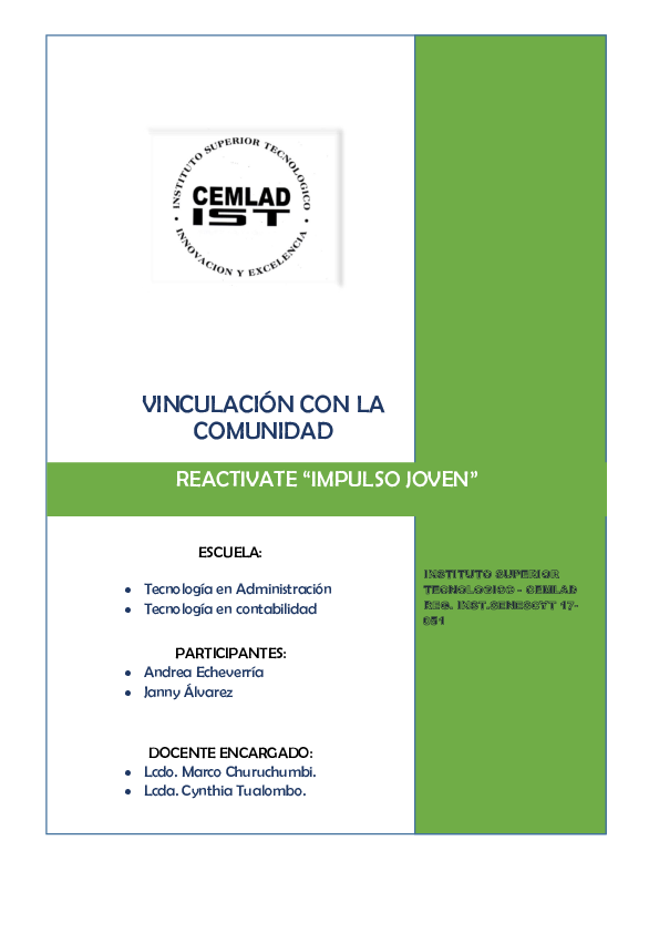 (PDF) REACTIVATE “IMPULSO JOVEN” - Proyecto de Vinculación