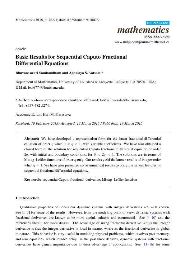 (PDF) Basic Results for Sequential Caputo Fractional Differential Equations