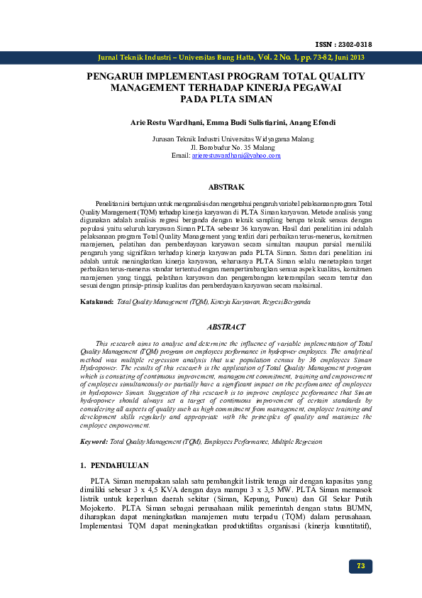 (PDF) Pengaruh Implementasi Program Total Quality Management Terhadap ...