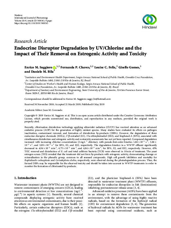 (PDF) Endocrine Disruptor Degradation by UV/Chlorine and the Impact of ...