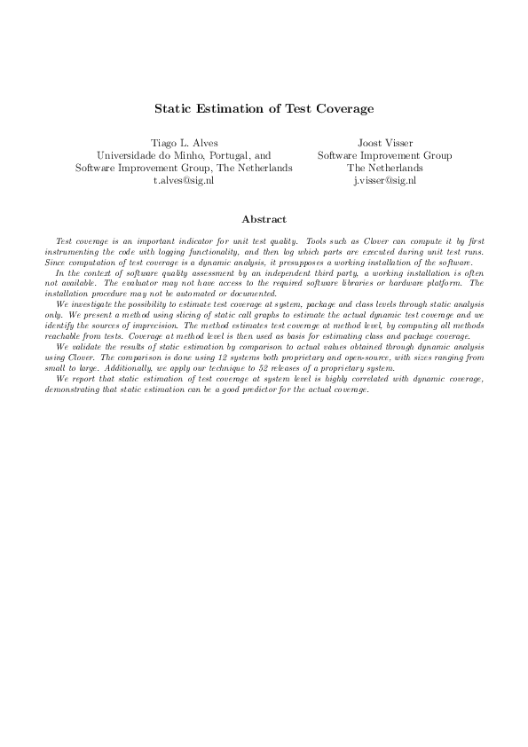 (PDF) Static Estimation of Test Coverage